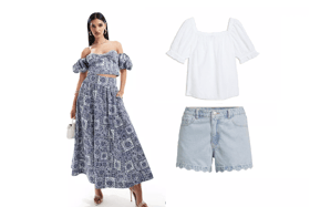 Abercrombie and Fitch matching skirt and top, and M&S broderie top with Very scalloped shorts
