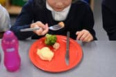 Stock picture of a child eating a school meal