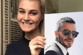 Sophie Edwards with her portrait of David Beckham