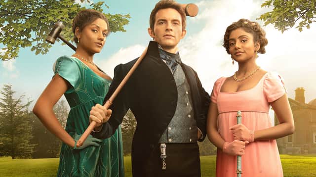 A Regency ball where the dress code of fabulous frocks and coattails is similar to Bridgerton characters’ outfits (pictured) is being held in Derbyshire