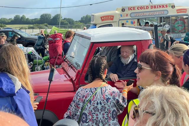 Glastonbury Festival founder Michael Eavis was spotted greeting attendees from his Land Rover as the gates to the iconic music festival opened