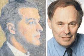 A portrait of Lawrence Beesley after the Titanic disaster (left) and his grandson Nicholas Wade