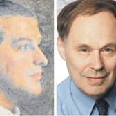 A portrait of Lawrence Beesley after the Titanic disaster (left) and his grandson Nicholas Wade