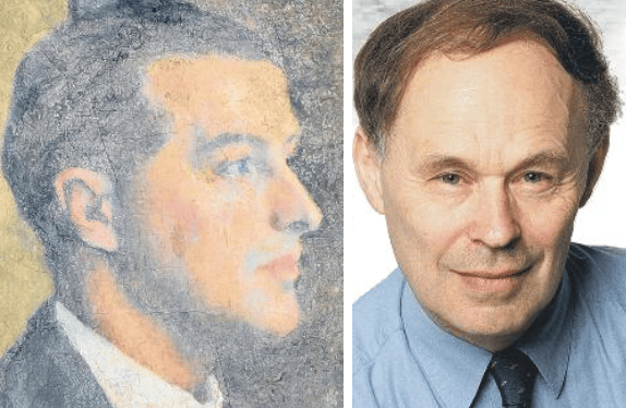 A portrait of Lawrence Beesley after the Titanic disaster (left) and his grandson Nicholas Wade