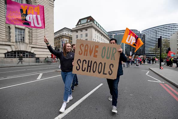 NEU members are set to go on strike for two days this week over an ongoing dispute over pay with the government. (Photo by Hesther Ng/SOPA Images/LightRocket via Getty Images)