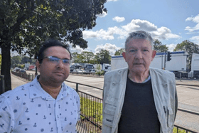 Councillor Gaurav Pandey and resident Peter Jones are worried for people's safety while the Queensway A38 crossing is broken