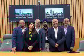At the film launch were founding members of Derby Asian Strategic Partnership (left to right) Amjad Ashraf, Raj Johal, Poli Tank, Ranjit Seehra, Amo Raju, Irshad Bacqui