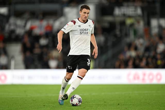 Craig Forsyth playing for Derby County in a League One match vs Oxford United