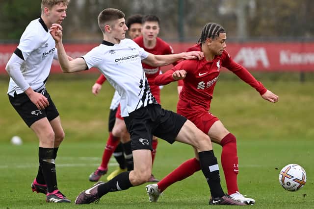 Dan Cox playing for Derby County against Liverpool