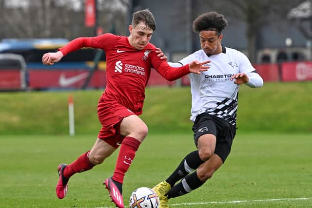Carlos Richards playing for Derby County U21s vs Liverpool U21s