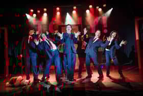 Cast appear on stage at Derby Theatre performing TONY! The Tony Blair Rock Opera