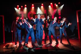 Cast appear on stage at Derby Theatre performing TONY! The Tony Blair Rock Opera