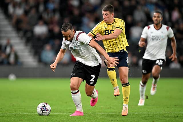 Kane Wilson playing for Derby County in a League One match vs Oxford United