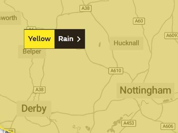 A yellow weather warning is in place across Derby 