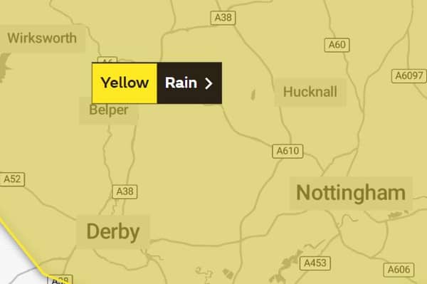 A yellow weather warning is in place across Derby 
