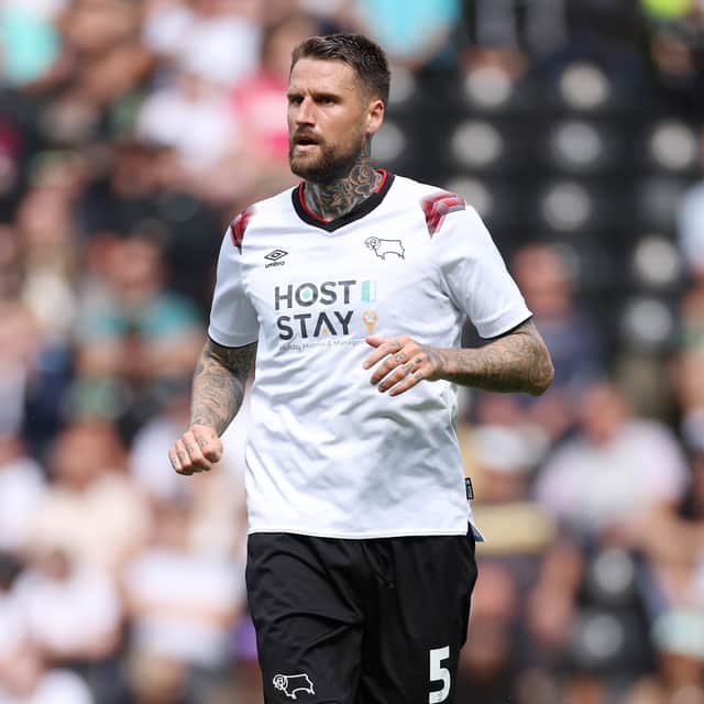 Sonny Bradley playing for Derby County against Oxford United