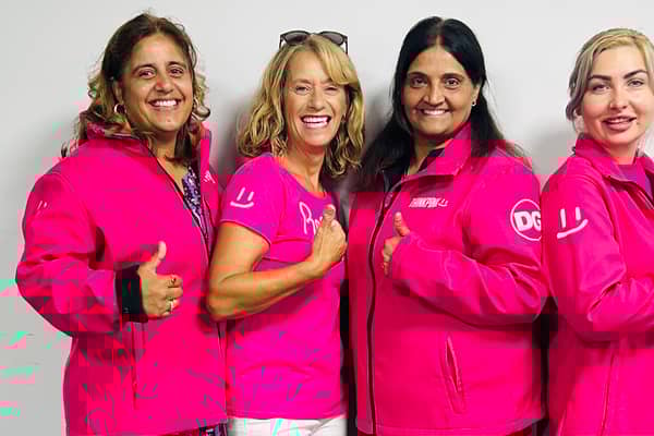 Taxi driving can be a flexible and empowering career move, an ethos which is a building block for Think Pink | Left to right: Think Pink driver Sapheena, Mary Storrie CEO & Founder RMF, Think Pink drivers Meena and Simona