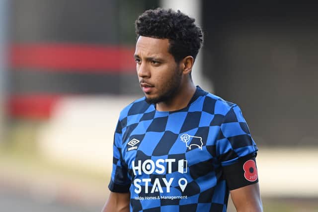 Korey Smith playing for Derby County in an FA Cup game vs Crewe Alexandra