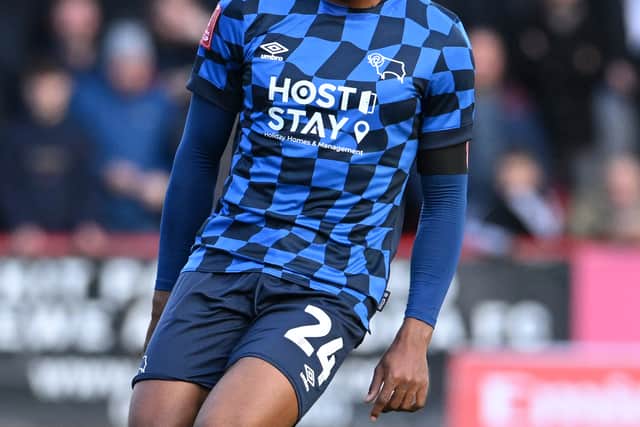 Ryan Nyambe playing for Derby County in an FA Cup match vs Crewe Alexandra