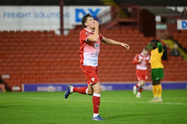 Mael De Gevigny celebrates scoring against Horsham in the FA Cup first round