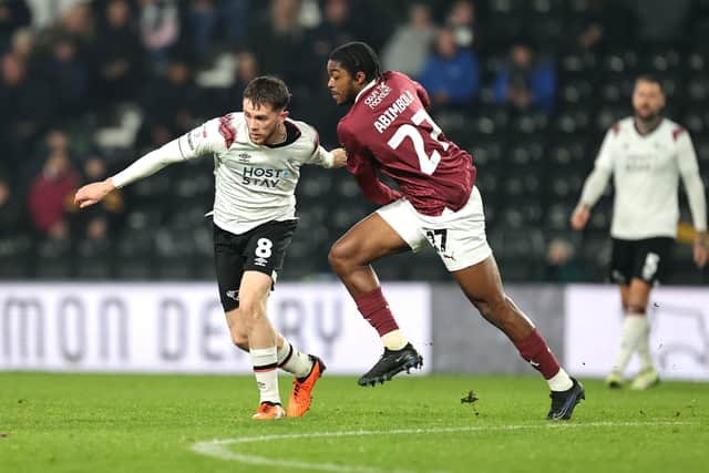 Max Bird playing for Derby County vs Northampton Town
