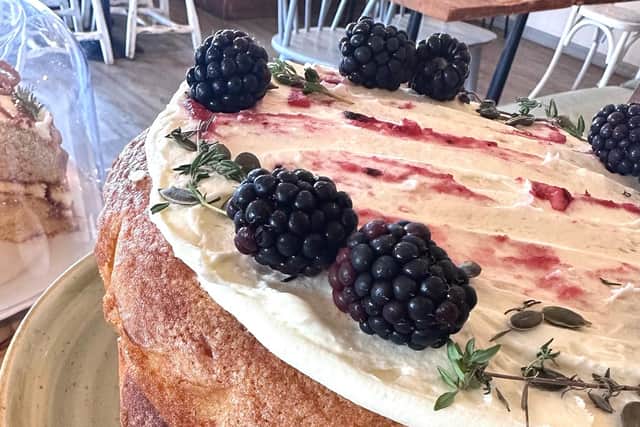 The cakes at this cafe are the stuff of dream, check out this beautiful blackberry sponge | Image PipTree Cafe