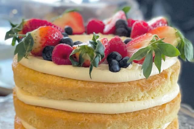 A triple layer strawberry sponge is just one of the homemade delights served at this cafe | Image PipTree Cafe