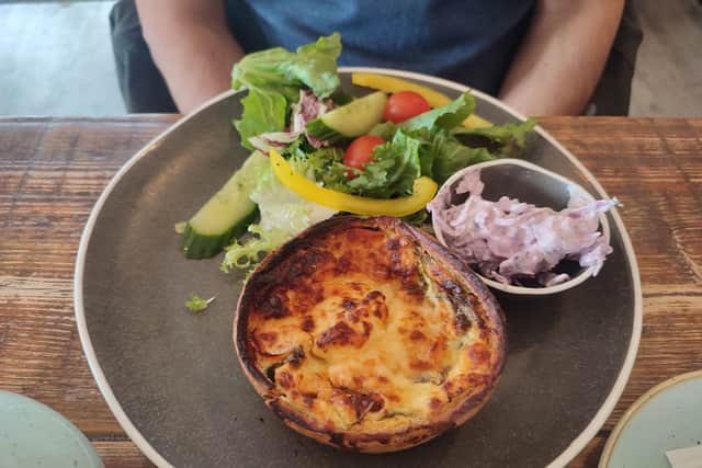 Smoked salmon quiche had a good pastry crust and generous side salad | Image Ria Ghei