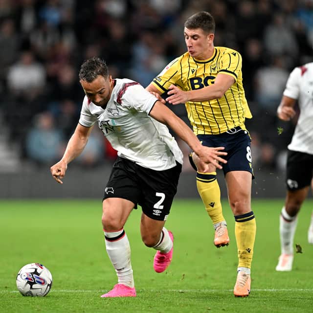 Kane Wilson playing for Derby County against Oxford United