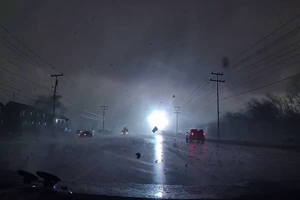 Cameron McNeil drove his car through a tornado in Clarksville, Tennessee on Saturday Picture: Cameron McNeil / SWNS 