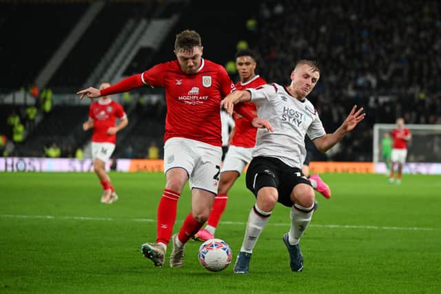 Louie Sibley playing for Derby County in an FA Cup match vs Crewe Alexandra