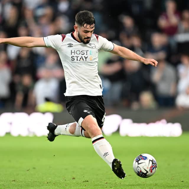 Eiran Cashin playing for Derby County in a League One match vs Oxford United