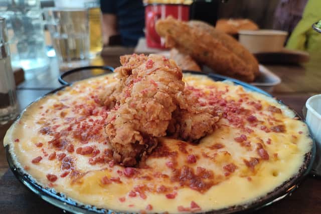 Classic mac 'n' cheese topped with mini chicken fillets was a good old bowl of comfort food at its best | Image Ria Ghei