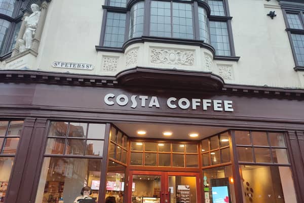 Costa Coffee which has 10 shops in Derby is celebrating the achievement this Valentine's Day | Image of St Peters Street café