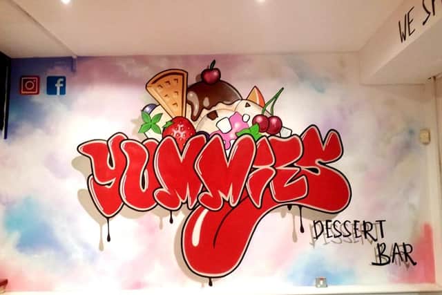 Raze Murals' work has seen the artist work with many local businesses - here is artwork at Yummies Dessert Bar in Ilkeston | Image Raze Murals