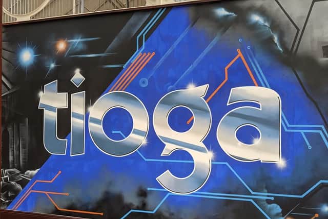 Under Raze Murals, Leigh's versatile style has led him to work with clients from diverse industries - here is artwork for electronic manufacturer Tioga | Image Raze Murals