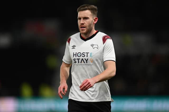 Callum Elder playing for Derby County against Bradford City
