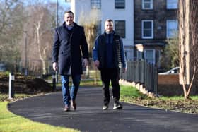 James Dickens (L) of Wavensmere Homes and Jamie Quince-Starkey (R) of DTE Derby are pictured at the site to be transformed into the community garden | Image Wavensmere Homes