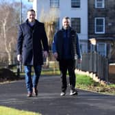 James Dickens (L) of Wavensmere Homes and Jamie Quince-Starkey (R) of DTE Derby are pictured at the site to be transformed into the community garden | Image Wavensmere Homes