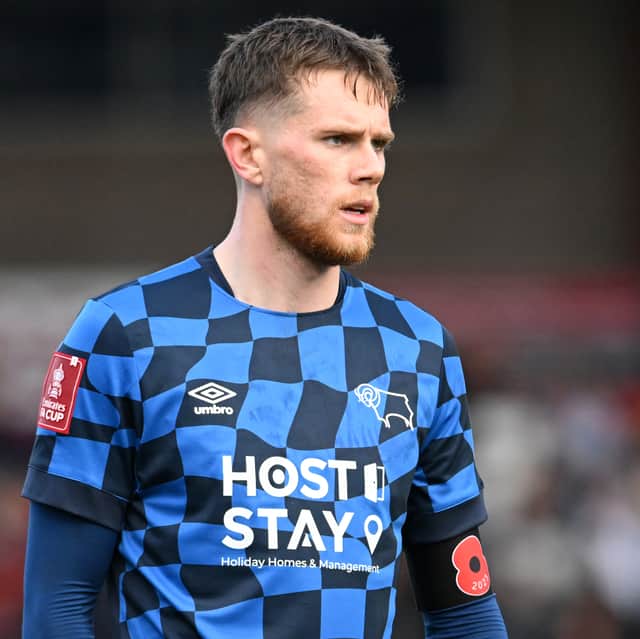 Max Bird playing for Derby County against Crewe Alexandra