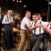 Fisticuffs, murder and mayhem is at the heart of Twelve Angry Men showing at Derby Theatre - pictured is Tristan Gemmill (centre) being held back by Gary Webster (left) and Gary Nealon (right)