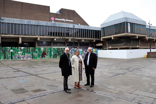 Derby city centre is to undergo big changes as regeneration plans are announced by Derby City Council and its partners | Image left to right: Graham Lambert of VINCI UK Developments, Cllr Nadine Peatfield of Derby City Council, Steve Parry of ION Developments