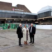 Derby city centre is to undergo big changes as regeneration plans are announced by Derby City Council and its partners | Image left to right: Graham Lambert of VINCI UK Developments, Cllr Nadine Peatfield of Derby City Council, Steve Parry of ION Developments