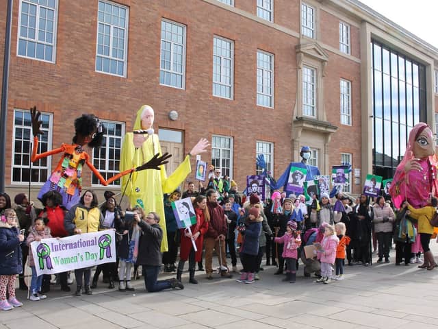 Giant puppets made by talented volunteers will be held aloft at the march - pictured are puppets from the 2023 event | Image Viv Lucas