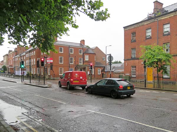 Derby's Friar Gate in the rain 