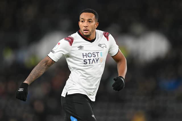 Nathaniel Mendez-Laing playing for Derby County against Northampton Town