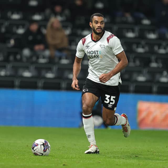 Curtis Nelson playing for Derby County vs Oxford United