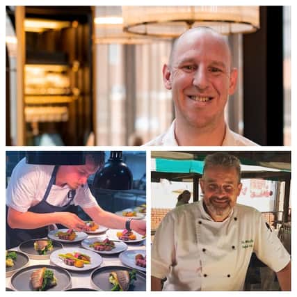 Top chefs who have shared their best places to dine in and around Derby are (top right, going clockwise) Joe Wood, Ashley Payne, and Ralph Skripek