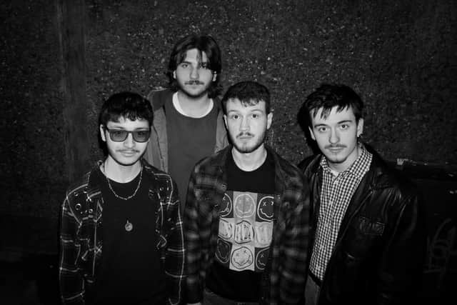 (Left to right) Skeeve band members are Rin on lead guitar, Santino on rhythm guitar and vocals, Will on bass guitar and Brandon on drums | Image Skeeve