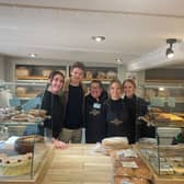 A starry visit delighted staff at The Old Original Bakewell Pudding Shop; pictured L>R
Amy Dawkins, Thomas Brodie-Sangster, Hannah Reddy, Antonia Hunstone, Ezri Petts